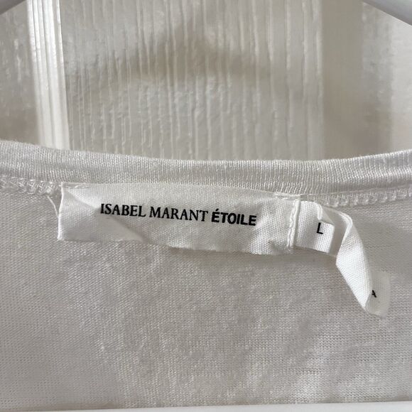 Isabel Marant Étoile V-Neck Short Sleeve Top 100% Linen Off-White Women's Large - Picture 6 of 13